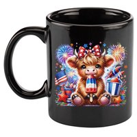 4th Of July Highland Cow Popsicle Firework Usa American 11oz C Handle Ceramic Mug