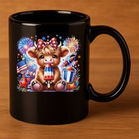 4th Of July Highland Cow Popsicle Firework Usa American 11oz C Handle Ceramic Mug