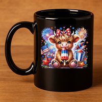 4th Of July Highland Cow Popsicle Firework Usa American 11oz C Handle Ceramic Mug