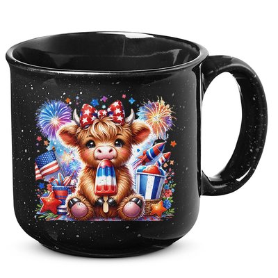 4th Of July Highland Cow Popsicle Firework Usa American 15oz Campfire Ceramic Mug
