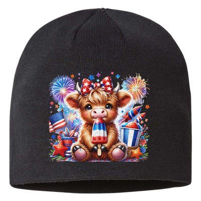 4th Of July Highland Cow Popsicle Firework Usa American Sustainable Beanie