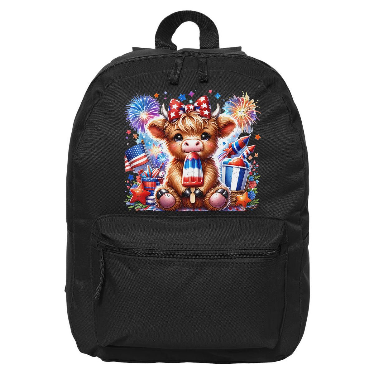 4th Of July Highland Cow Popsicle Firework Usa American 16 in Basic Backpack