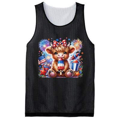 4th Of July Highland Cow Popsicle Firework Usa American Mesh Reversible Basketball Jersey Tank