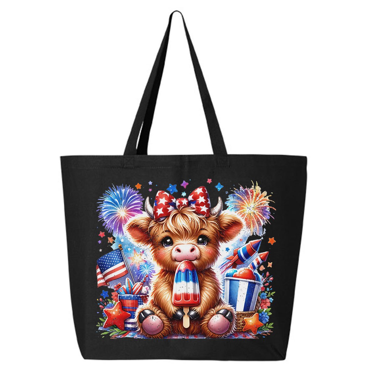 4th Of July Highland Cow Popsicle Firework Usa American 25L Jumbo Tote