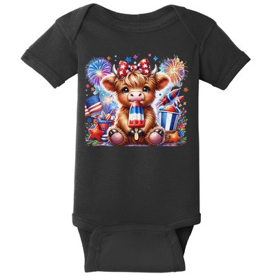 4th Of July Highland Cow Popsicle Firework Usa American Baby Bodysuit