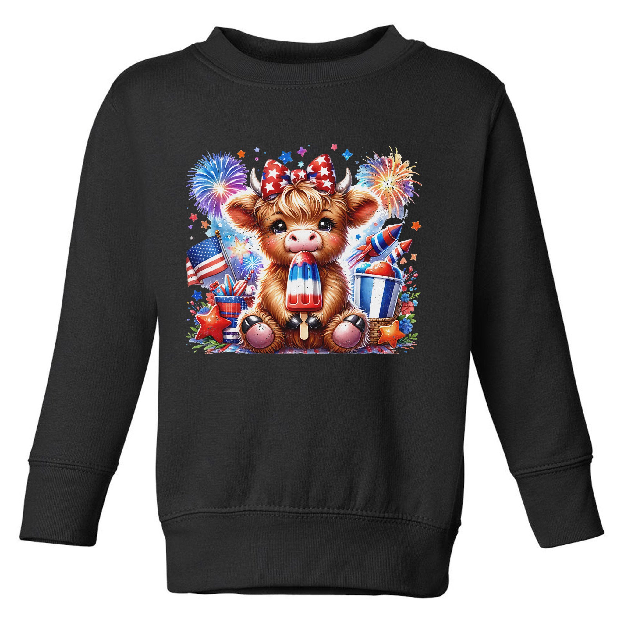 4th Of July Highland Cow Popsicle Firework Usa American Toddler Sweatshirt