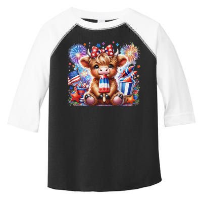 4th Of July Highland Cow Popsicle Firework Usa American Toddler Fine Jersey T-Shirt
