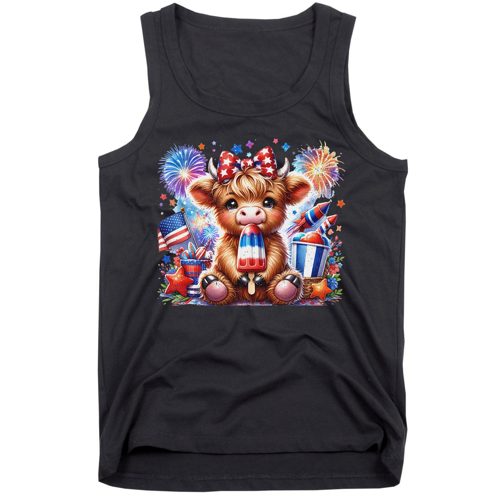 4th Of July Highland Cow Popsicle Firework Usa American Tank Top