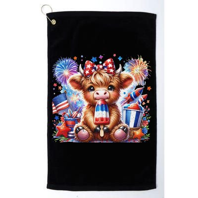 4th Of July Highland Cow Popsicle Firework Usa American Golf Towel