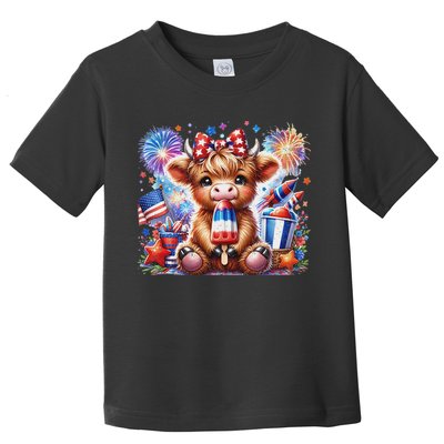 4th Of July Highland Cow Popsicle Firework Usa American Toddler T-Shirt