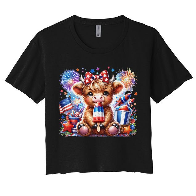 4th Of July Highland Cow Popsicle Firework Usa American Crop Top