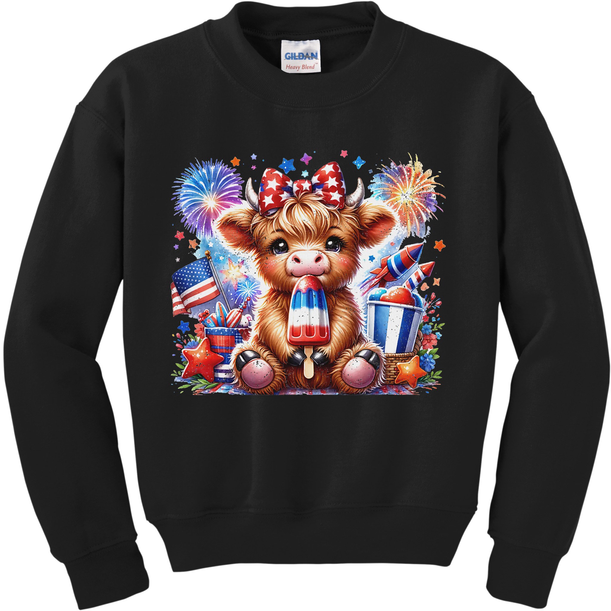 4th Of July Highland Cow Popsicle Firework Usa American Kids Sweatshirt