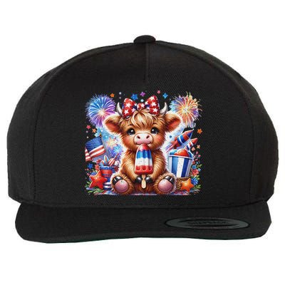 4th Of July Highland Cow Popsicle Firework Usa American Wool Snapback Cap