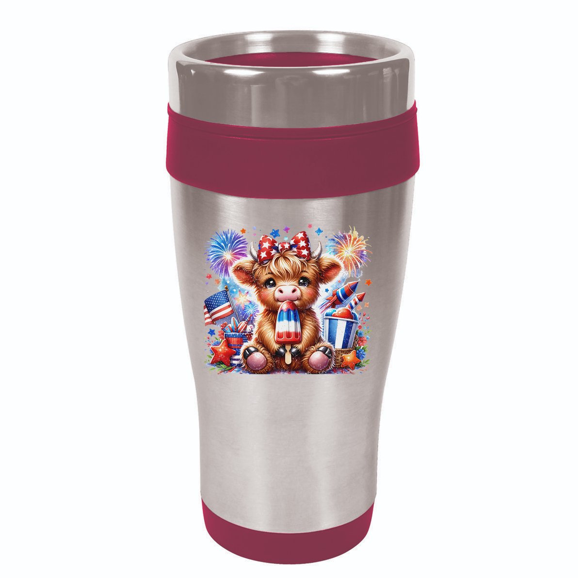 4th Of July Highland Cow Popsicle Firework Usa American 16oz Travel Tumbler