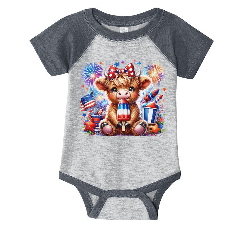 4th Of July Highland Cow Popsicle Firework Usa American Infant Baby Jersey Bodysuit