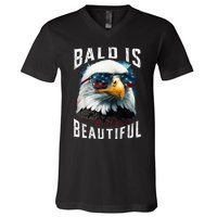 4th Of July Independence Day Bald Eagle Bald Is Beautiful V-Neck T-Shirt