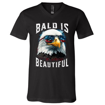 4th Of July Independence Day Bald Eagle Bald Is Beautiful V-Neck T-Shirt