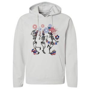 4th Of July Skellies Dancing Skeleton American Flag Great Gift Performance Fleece Hoodie