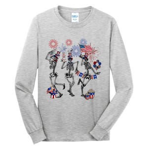 4th Of July Skellies Dancing Skeleton American Flag Great Gift Tall Long Sleeve T-Shirt