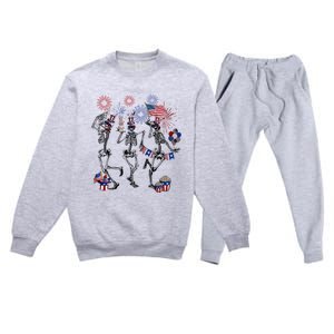 4th Of July Skellies Dancing Skeleton American Flag Great Gift Premium Crewneck Sweatsuit Set