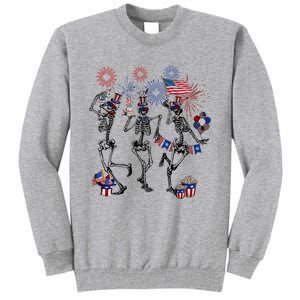 4th Of July Skellies Dancing Skeleton American Flag Great Gift Tall Sweatshirt