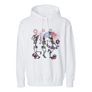 4th Of July Skellies Dancing Skeleton American Flag Great Gift Garment-Dyed Fleece Hoodie