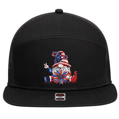 4th Of July Gnome Festive Holiday 7 Panel Mesh Trucker Snapback Hat
