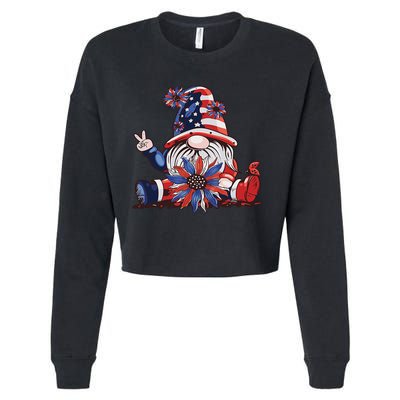 4th Of July Gnome Festive Holiday Cropped Pullover Crew
