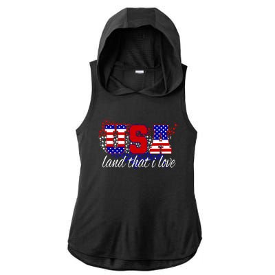 4th Of July Fun American Flag Usa Land That I Love Gift Ladies PosiCharge Tri-Blend Wicking Draft Hoodie Tank