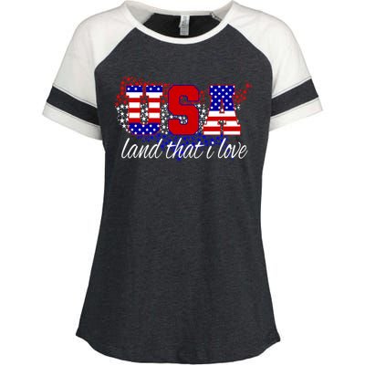 4th Of July Fun American Flag Usa Land That I Love Gift Enza Ladies Jersey Colorblock Tee