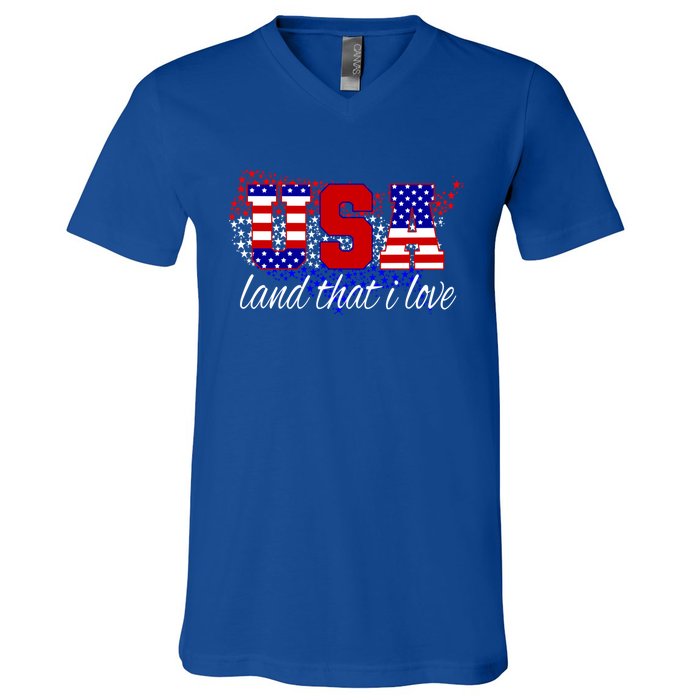 4th Of July Fun American Flag Usa Land That I Love Gift V-Neck T-Shirt