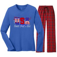 4th Of July Fun American Flag Usa Land That I Love Gift Women's Long Sleeve Flannel Pajama Set 