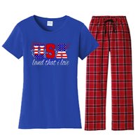 4th Of July Fun American Flag Usa Land That I Love Gift Women's Flannel Pajama Set