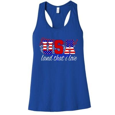 4th Of July Fun American Flag Usa Land That I Love Gift Women's Racerback Tank