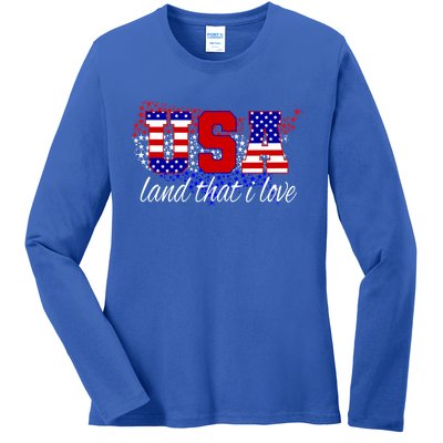 4th Of July Fun American Flag Usa Land That I Love Gift Ladies Long Sleeve Shirt