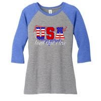 4th Of July Fun American Flag Usa Land That I Love Gift Women's Tri-Blend 3/4-Sleeve Raglan Shirt