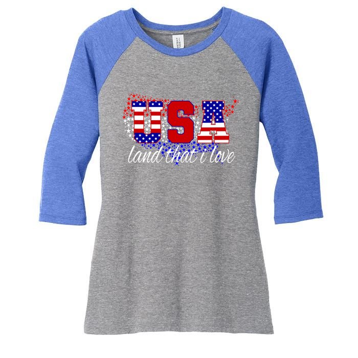 4th Of July Fun American Flag Usa Land That I Love Gift Women's Tri-Blend 3/4-Sleeve Raglan Shirt