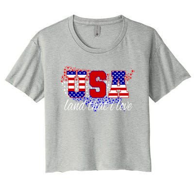 4th Of July Fun American Flag Usa Land That I Love Gift Women's Crop Top Tee