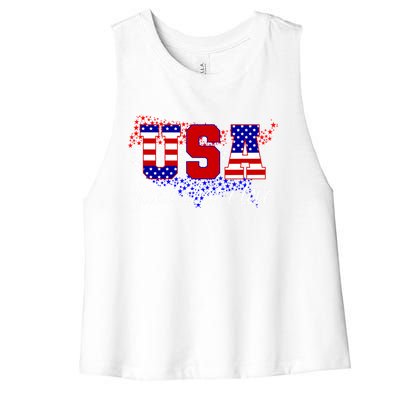 4th Of July Fun American Flag Usa Land That I Love Gift Women's Racerback Cropped Tank