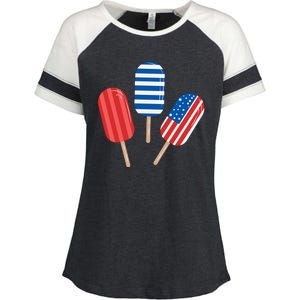 4th Of July Popsicle Usa Enza Ladies Jersey Colorblock Tee