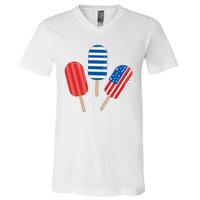 4th Of July Popsicle Usa V-Neck T-Shirt