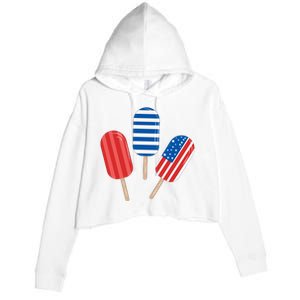 4th Of July Popsicle Usa Crop Fleece Hoodie