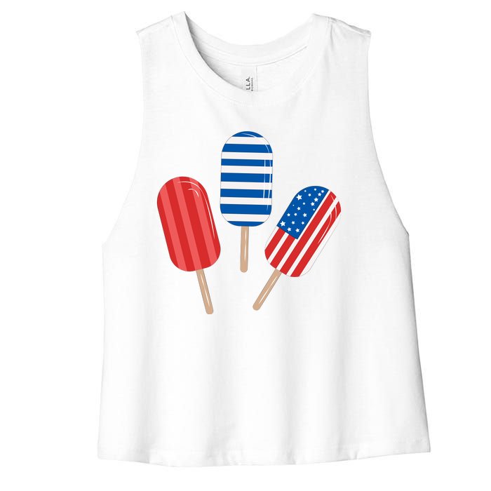 4th Of July Popsicle Usa Women's Racerback Cropped Tank