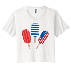 4th Of July Popsicle Usa Women's Crop Top Tee