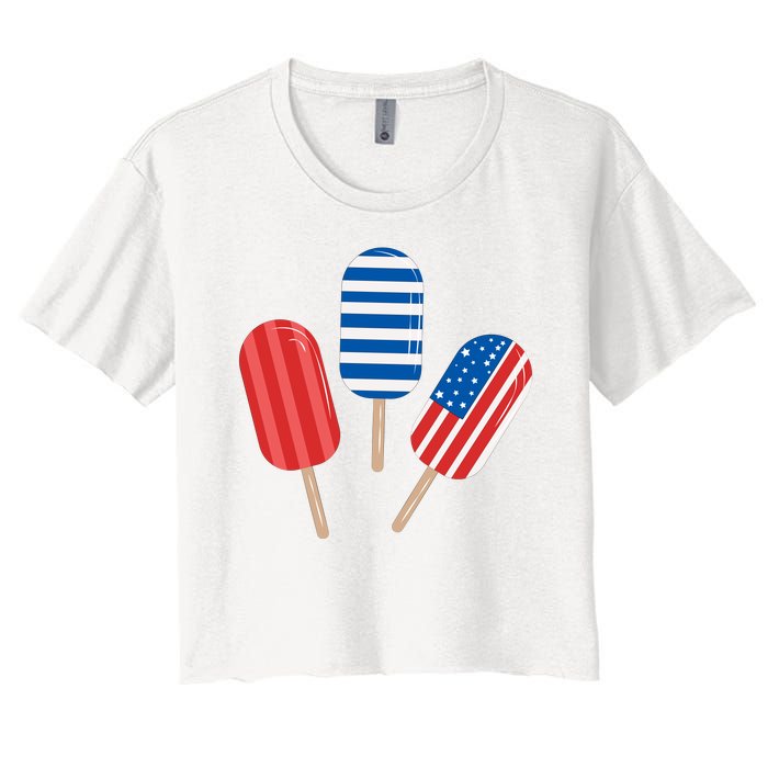 4th Of July Popsicle Usa Women's Crop Top Tee