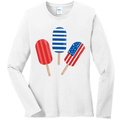 4th Of July Popsicle Usa Ladies Long Sleeve Shirt