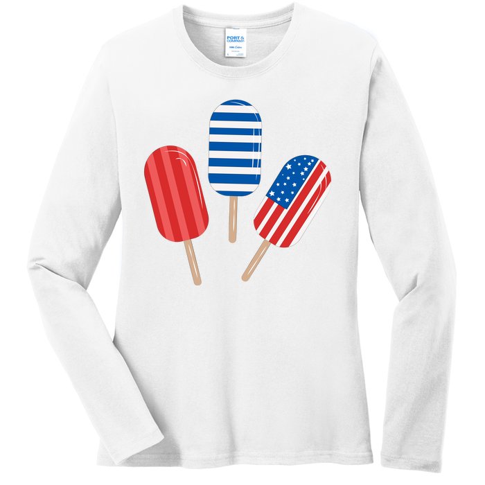 4th Of July Popsicle Usa Ladies Long Sleeve Shirt