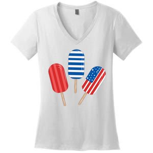 4th Of July Popsicle Usa Women's V-Neck T-Shirt