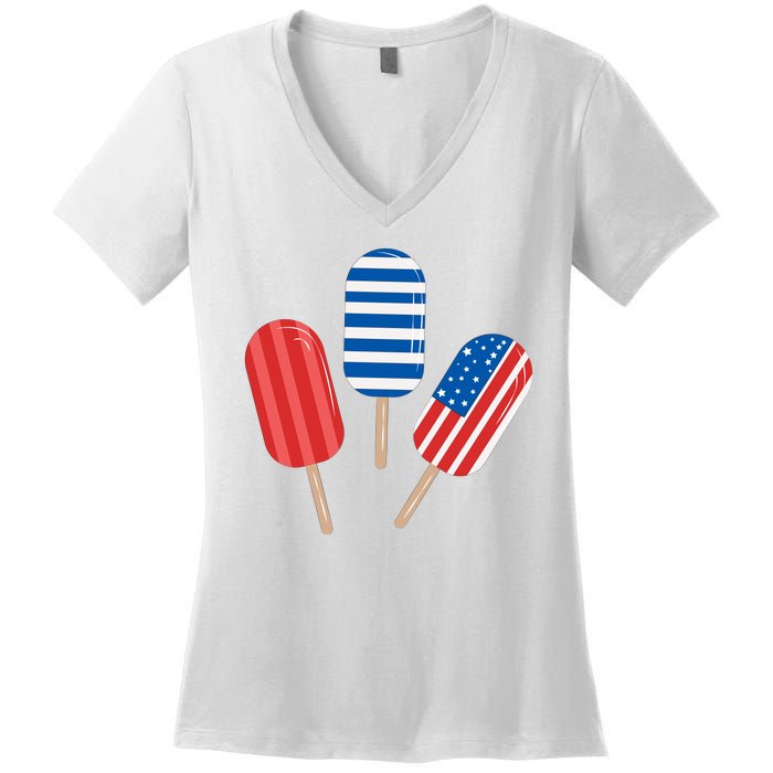 4th Of July Popsicle Usa Women's V-Neck T-Shirt