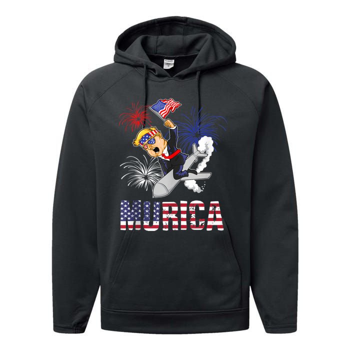 4th Of July Bald Eagle Mullet Murica Usa Usa Merica Performance Fleece Hoodie